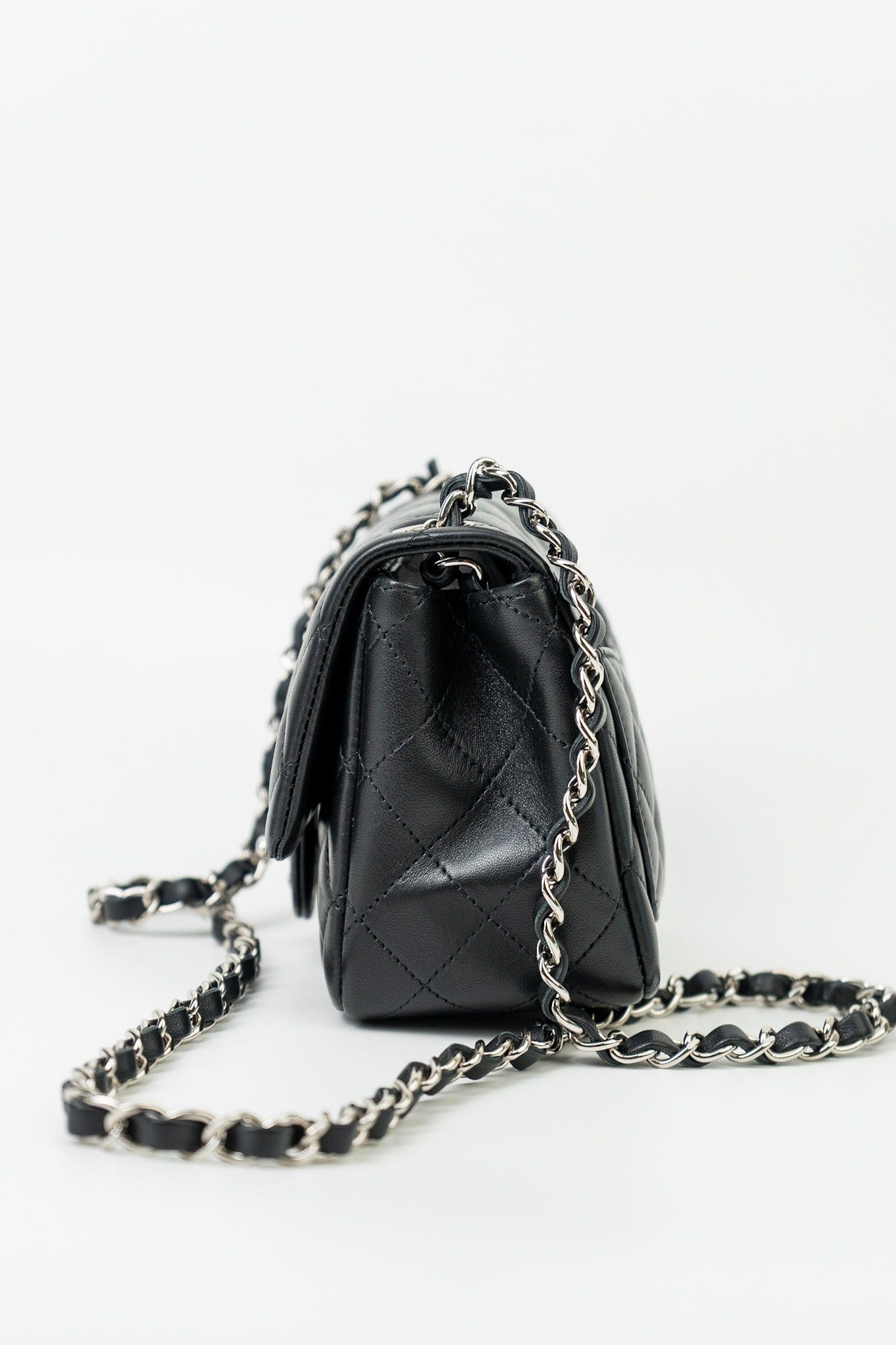 Black Mini Square Lambskin Quilted Flap Silver Hardware