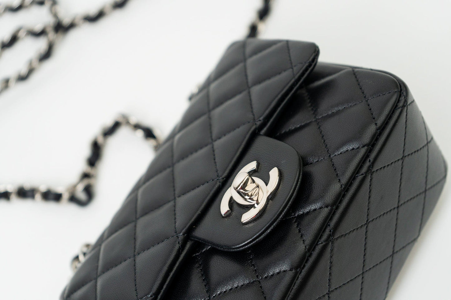 Black Mini Square Lambskin Quilted Flap Silver Hardware