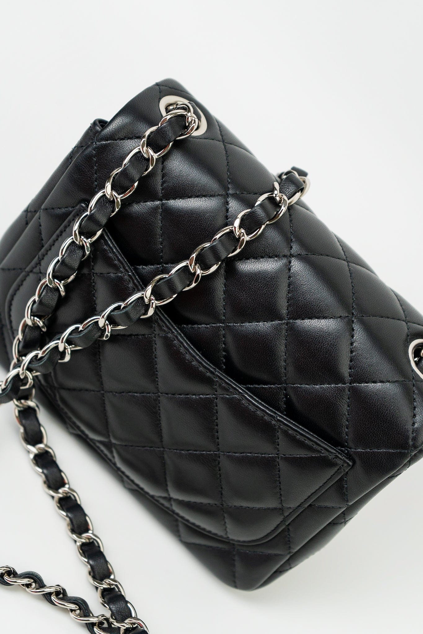 Black Mini Square Lambskin Quilted Flap Silver Hardware