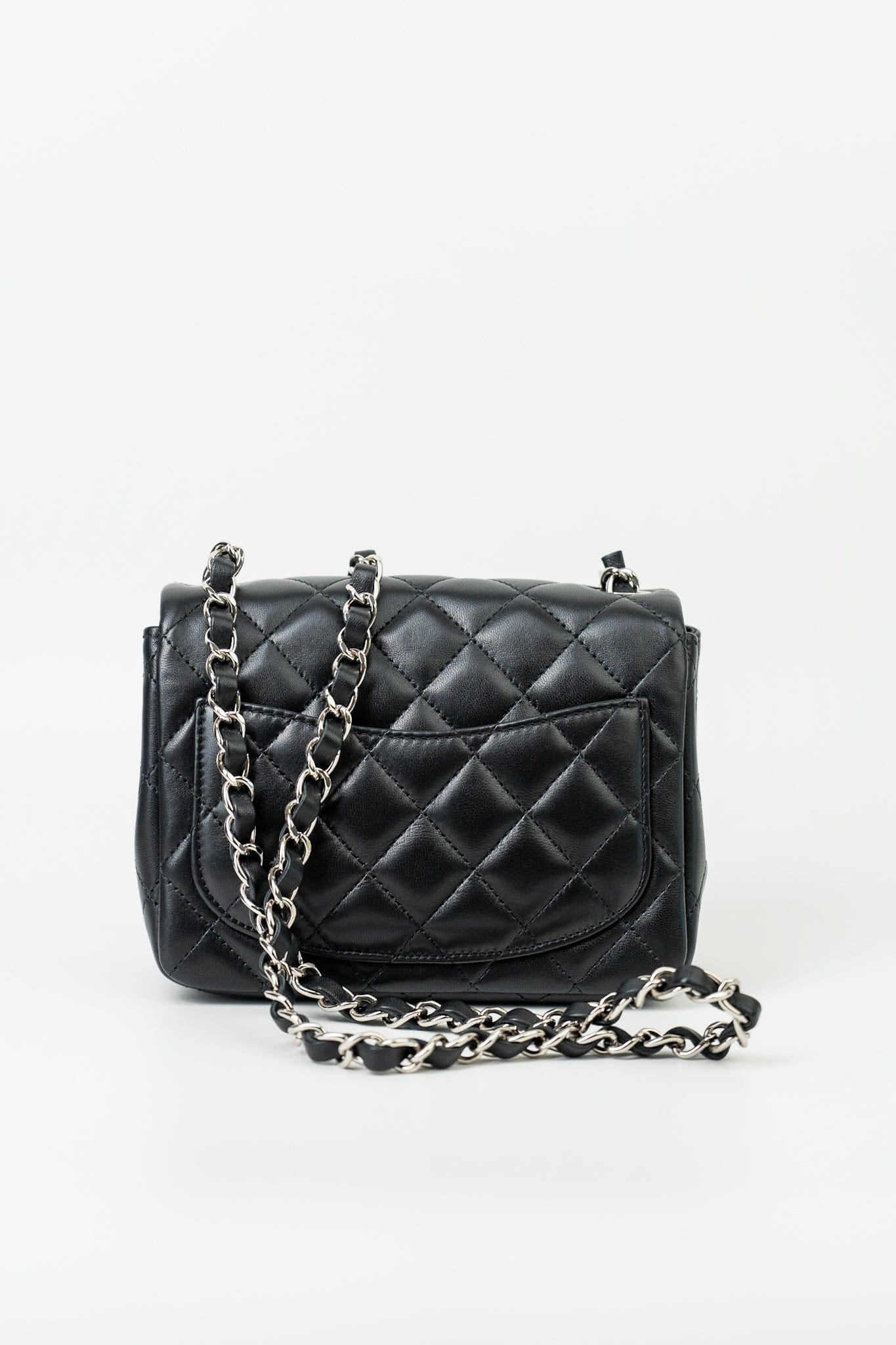 Black Mini Square Lambskin Quilted Flap Silver Hardware