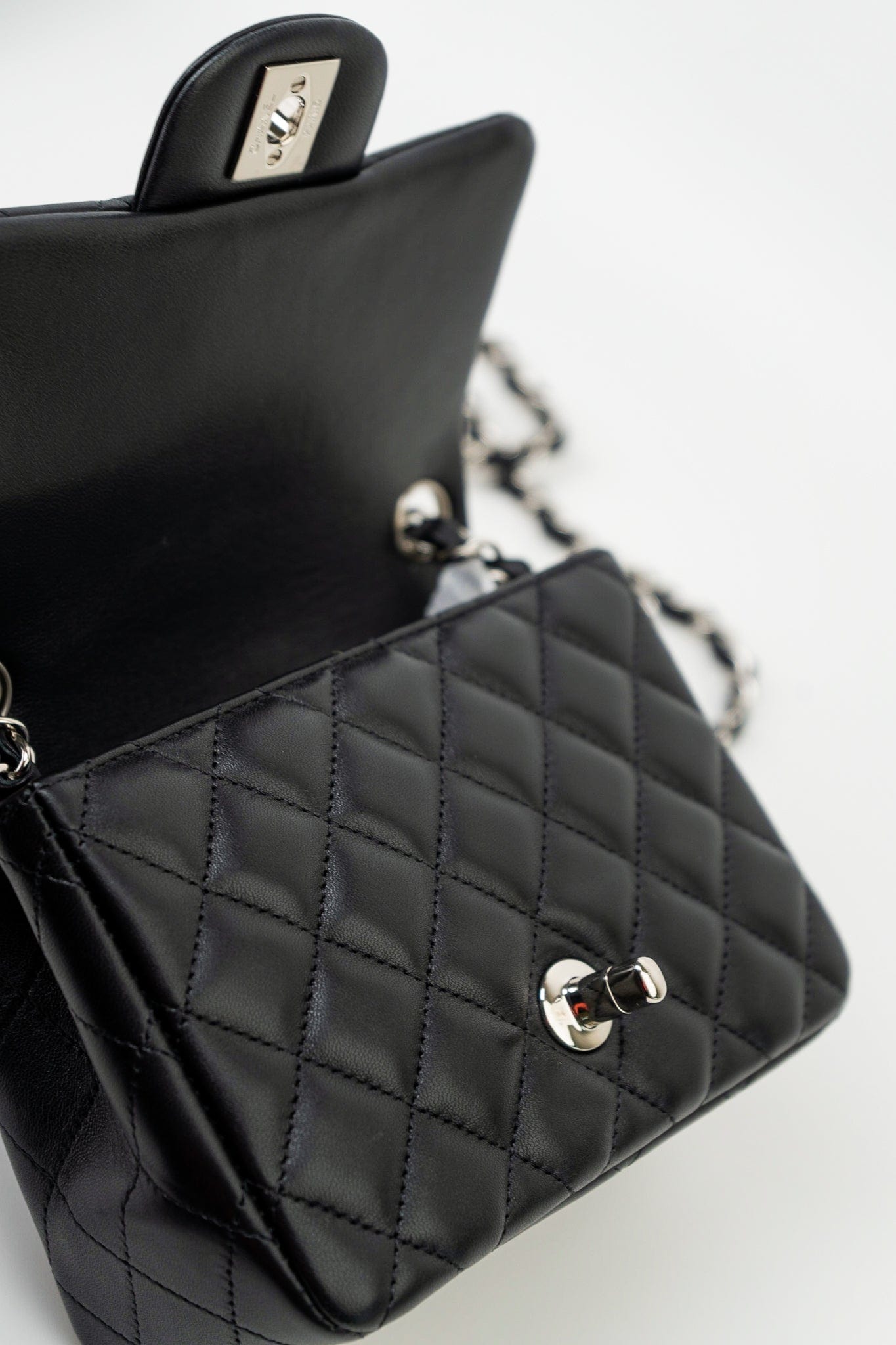 Black Mini Square Lambskin Quilted Flap Silver Hardware