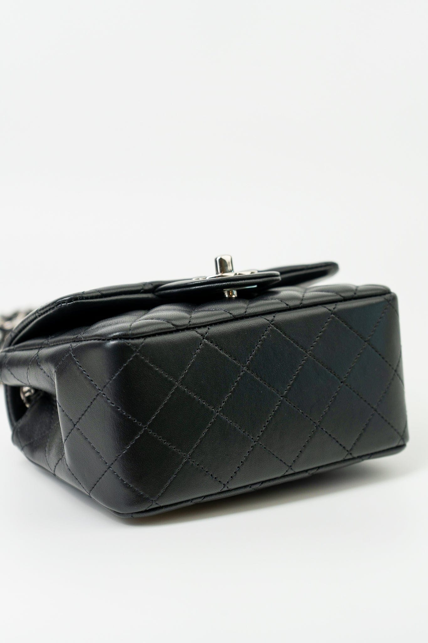 Black Mini Square Lambskin Quilted Flap Silver Hardware