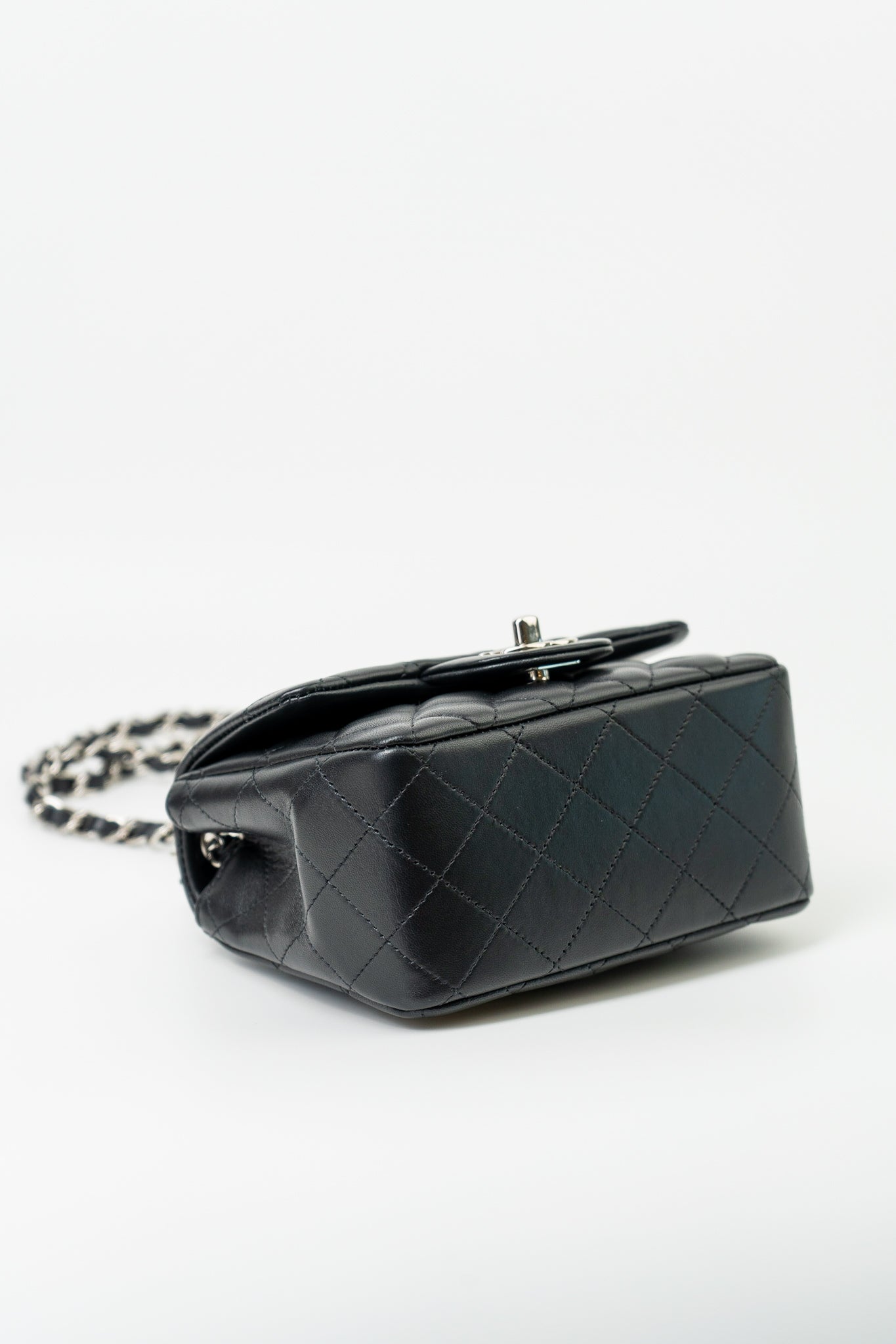 Black Mini Square Lambskin Quilted Flap Silver Hardware