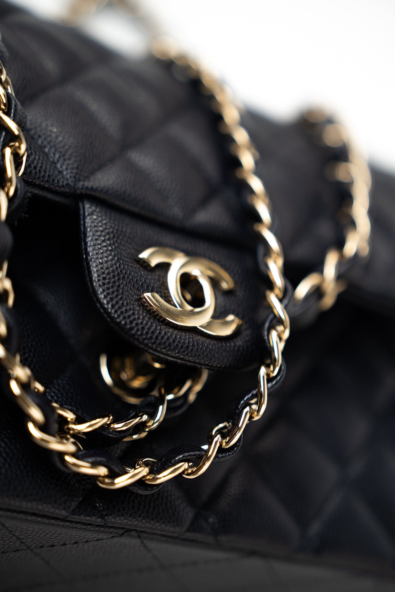 Navy Caviar Quilted Classic Flap Medium Light Gold Hardware