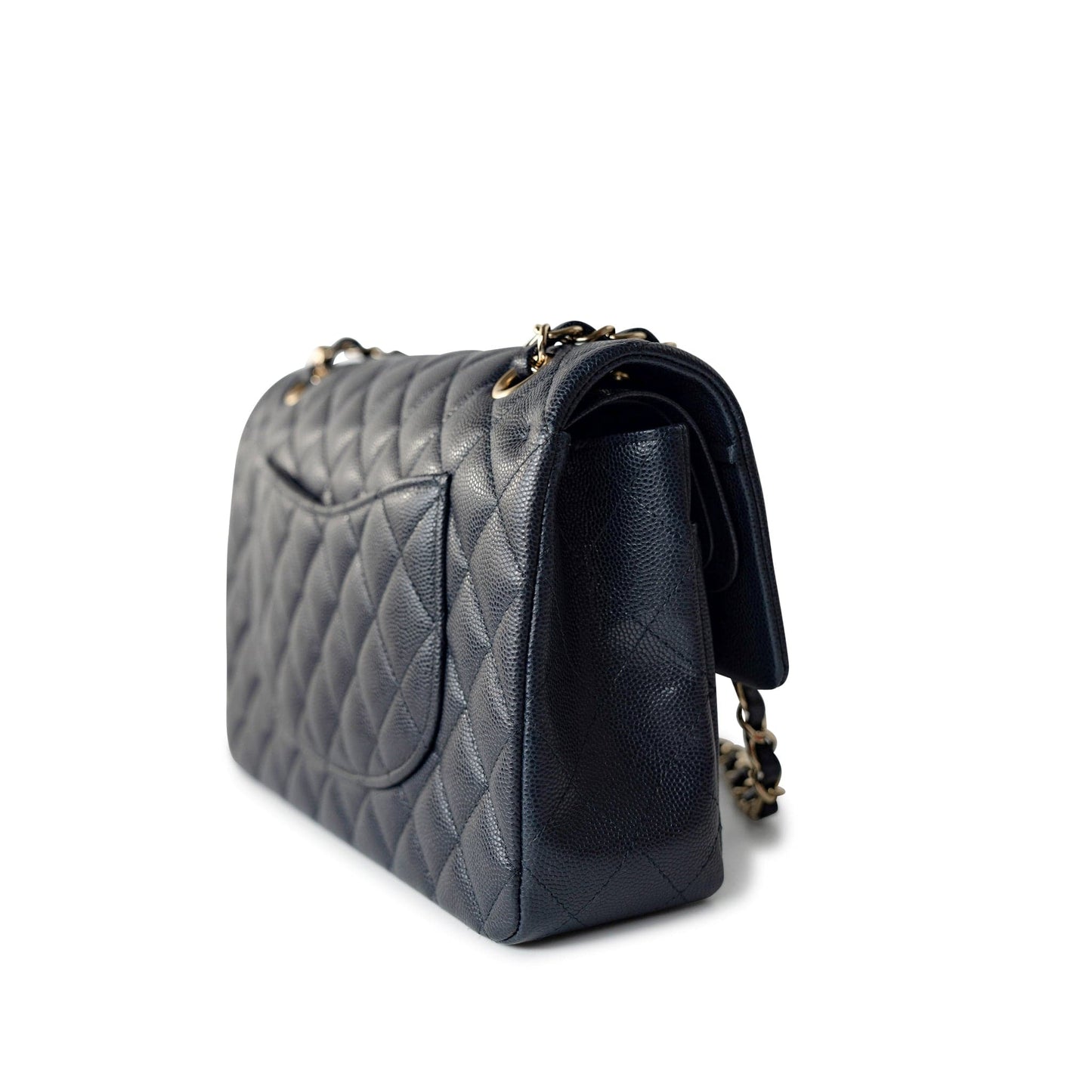 Navy Caviar Quilted Classic Flap Medium Light Gold Hardware