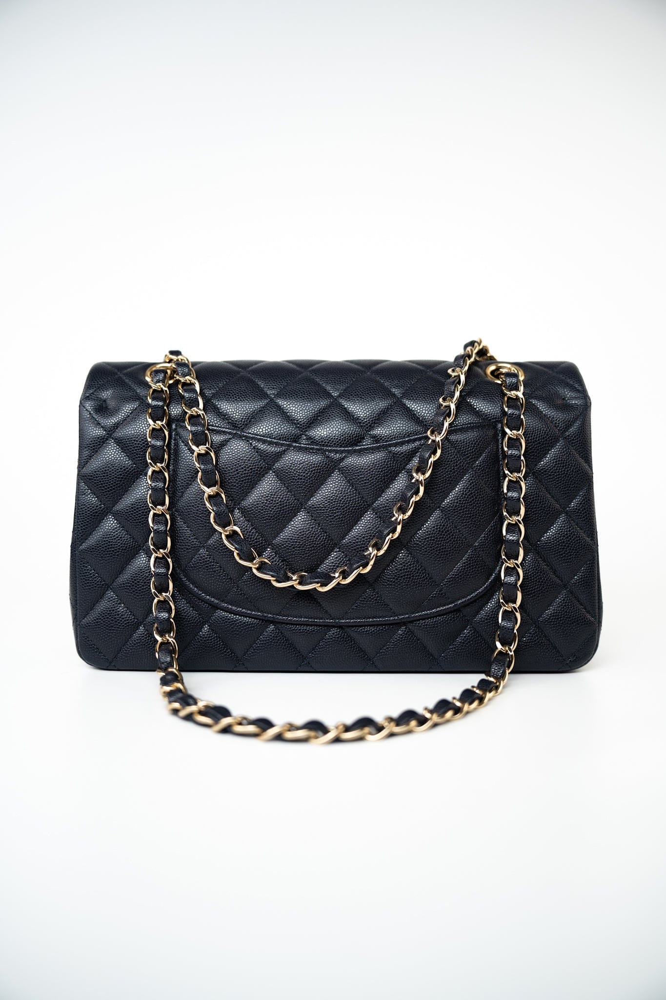 Navy Caviar Quilted Classic Flap Medium Light Gold Hardware
