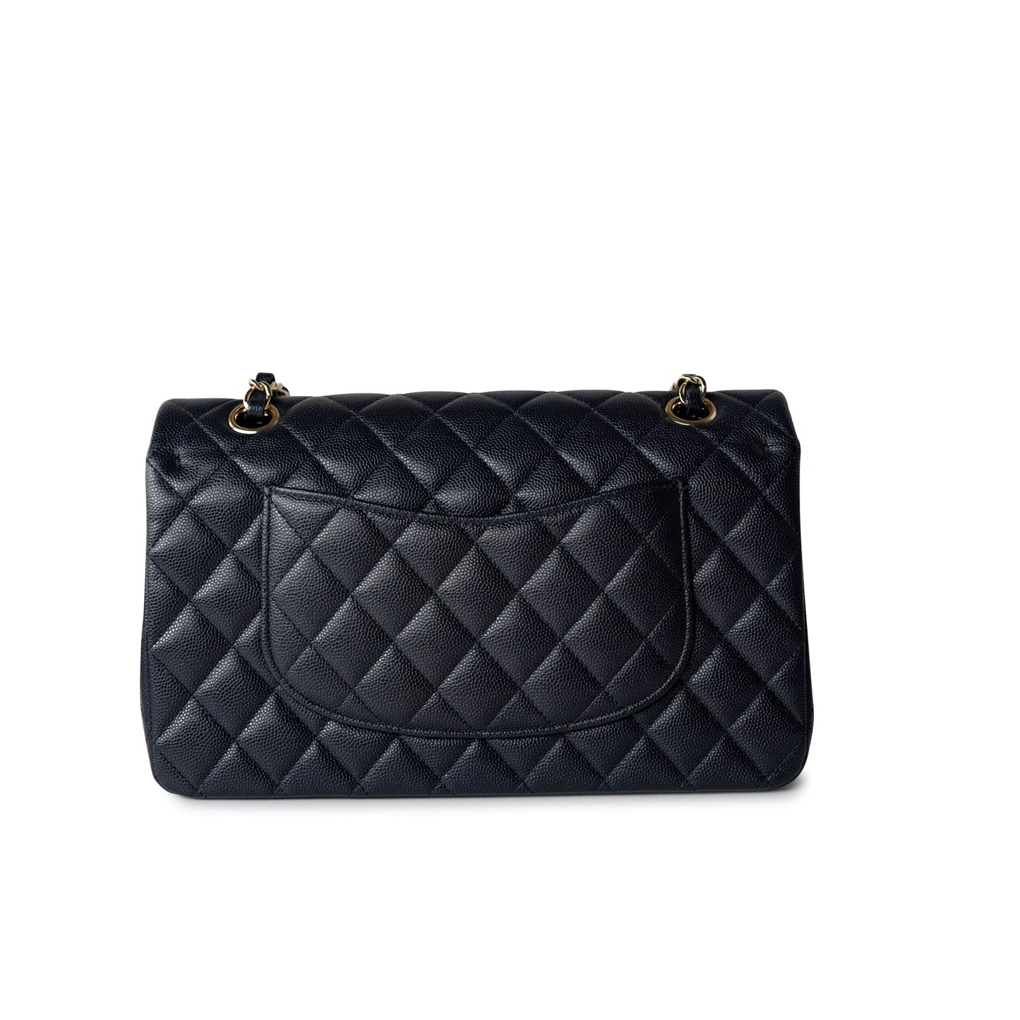 Navy Caviar Quilted Classic Flap Medium Light Gold Hardware