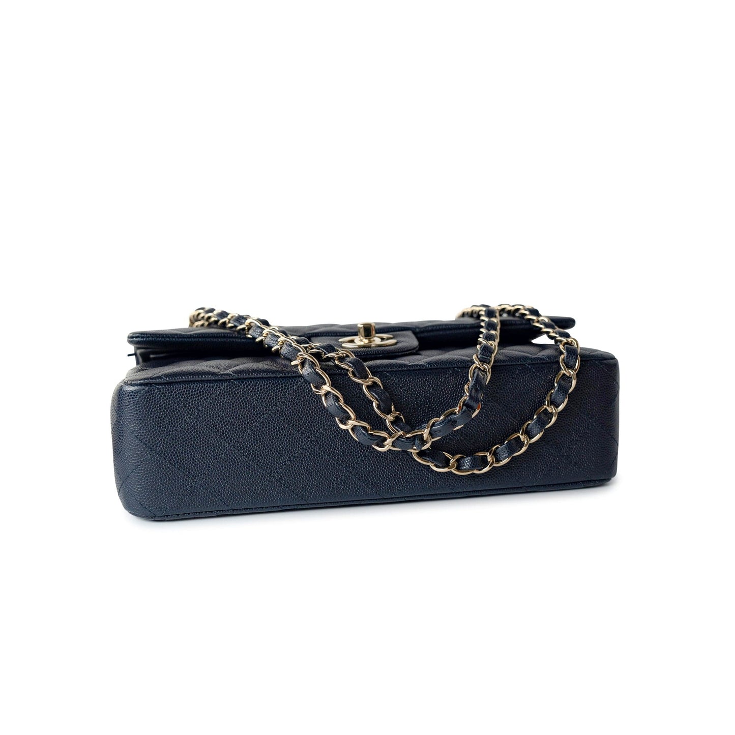 Navy Caviar Quilted Classic Flap Medium Light Gold Hardware