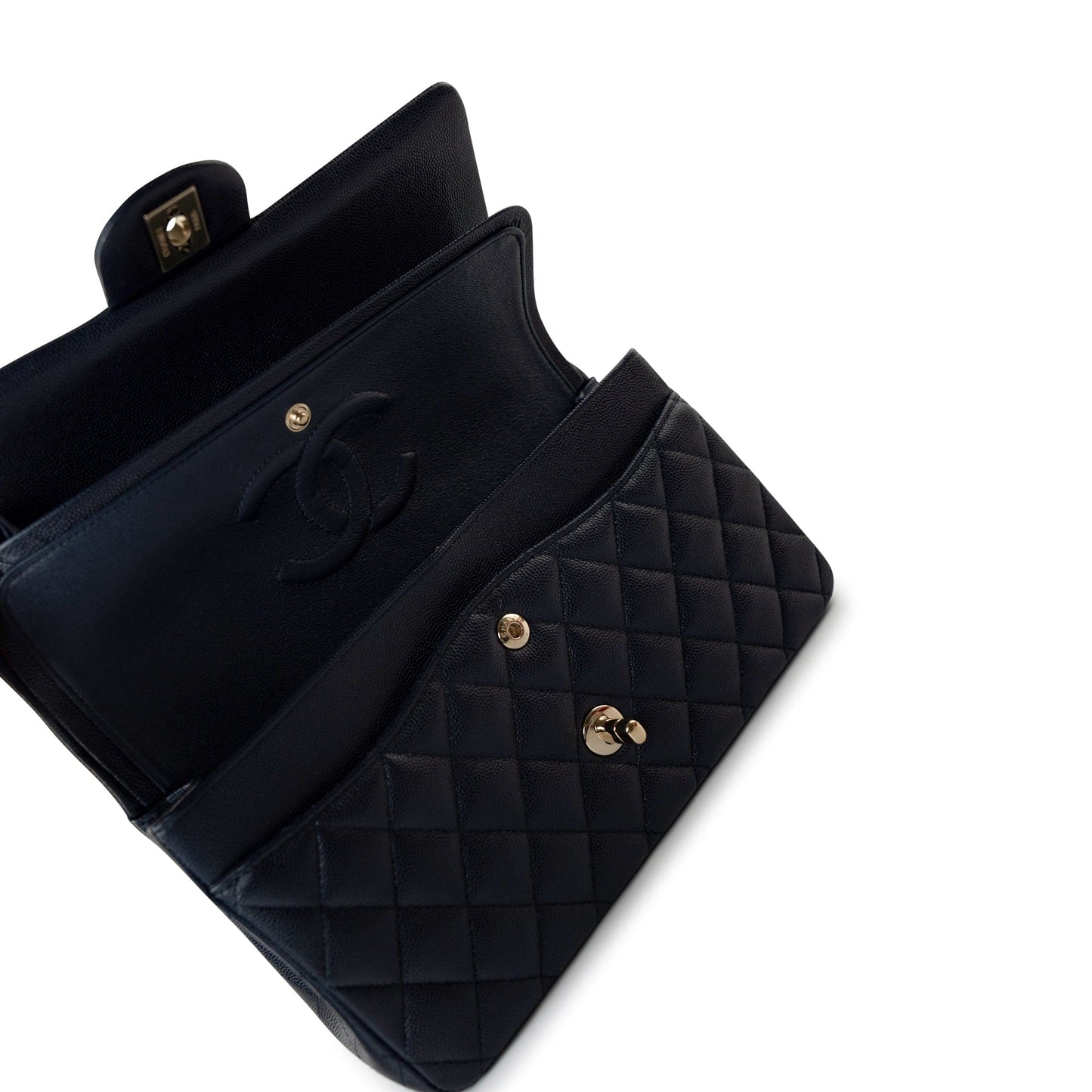 Navy Caviar Quilted Classic Flap Medium Light Gold Hardware