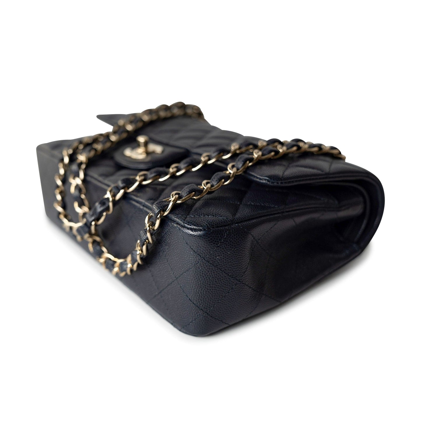 Navy Caviar Quilted Classic Flap Medium Light Gold Hardware