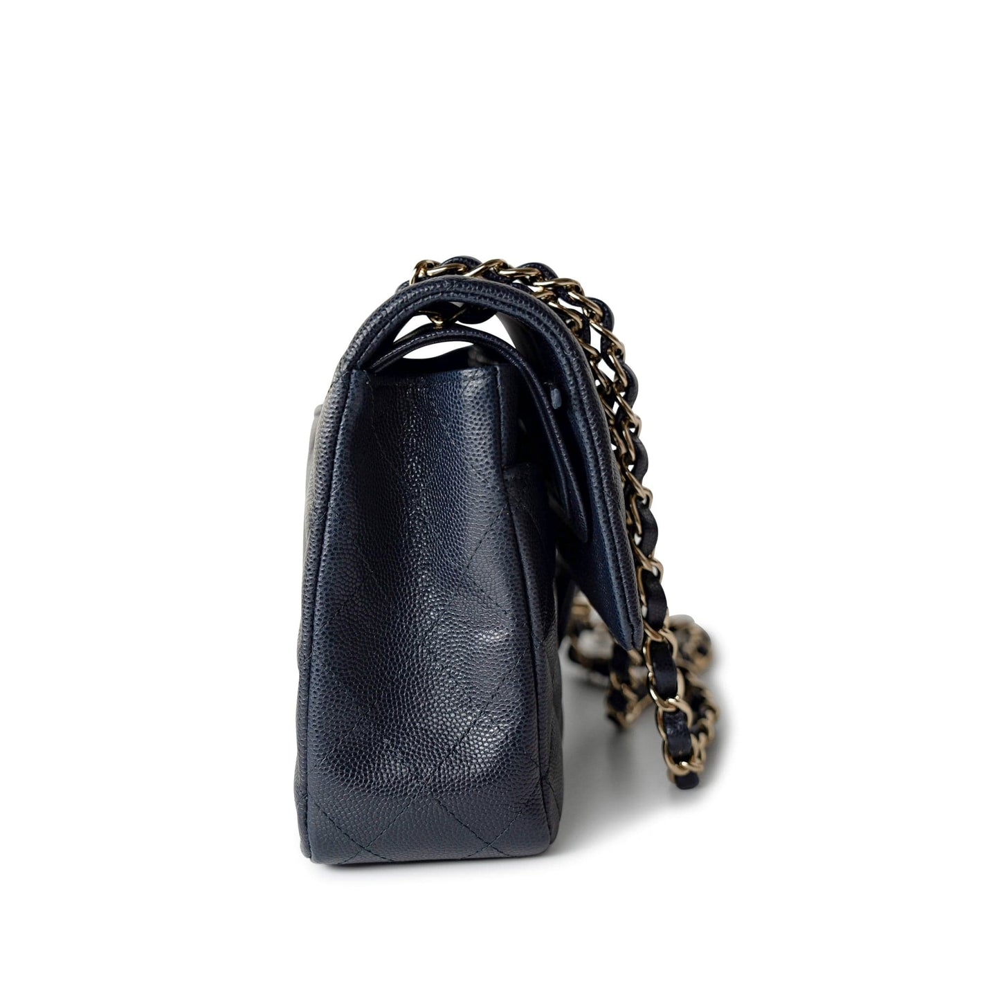 Navy Caviar Quilted Classic Flap Medium Light Gold Hardware