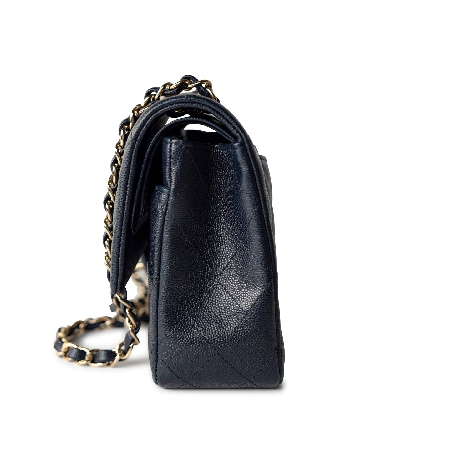 Navy Caviar Quilted Classic Flap Medium Light Gold Hardware