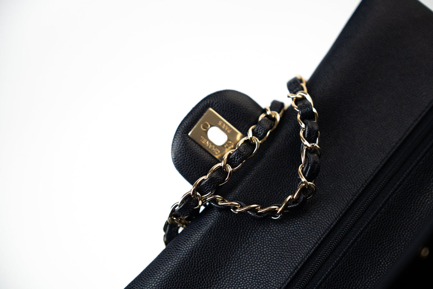 Navy Caviar Quilted Classic Flap Medium Light Gold Hardware