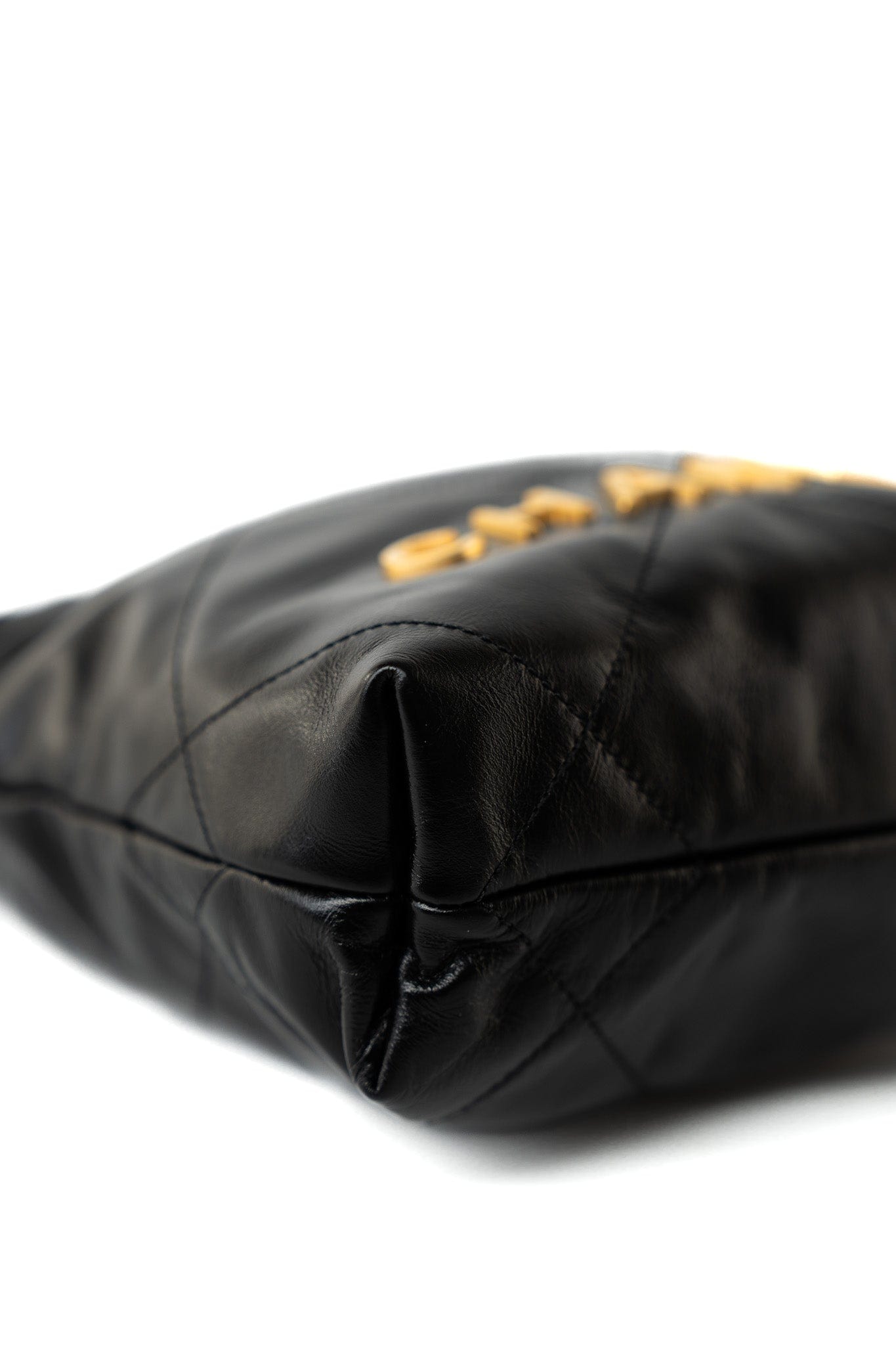 Shiny Black Calfskin Quilted Mini 22 Bag Antique Gold Hardware