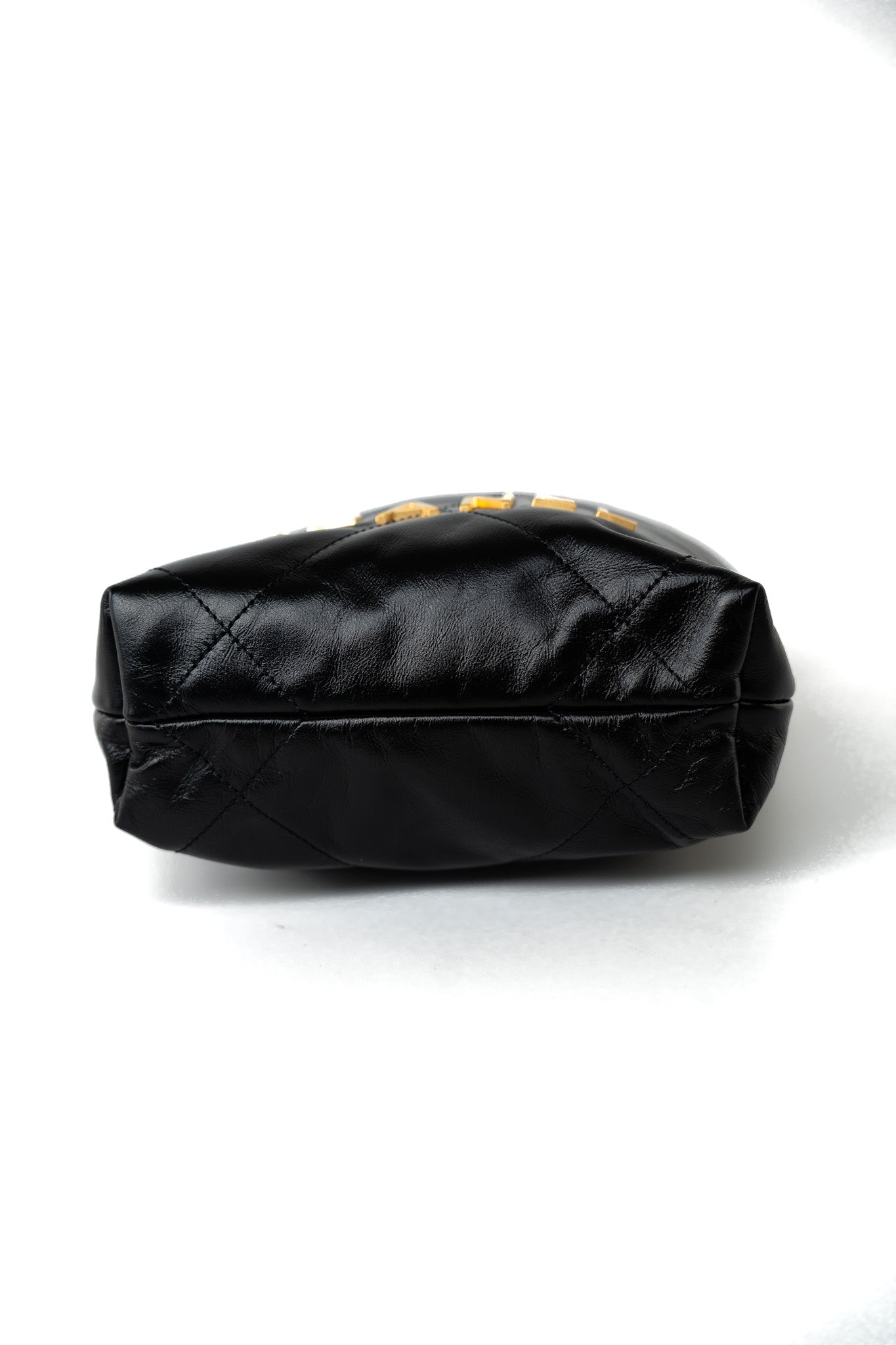 Shiny Black Calfskin Quilted Mini 22 Bag Antique Gold Hardware