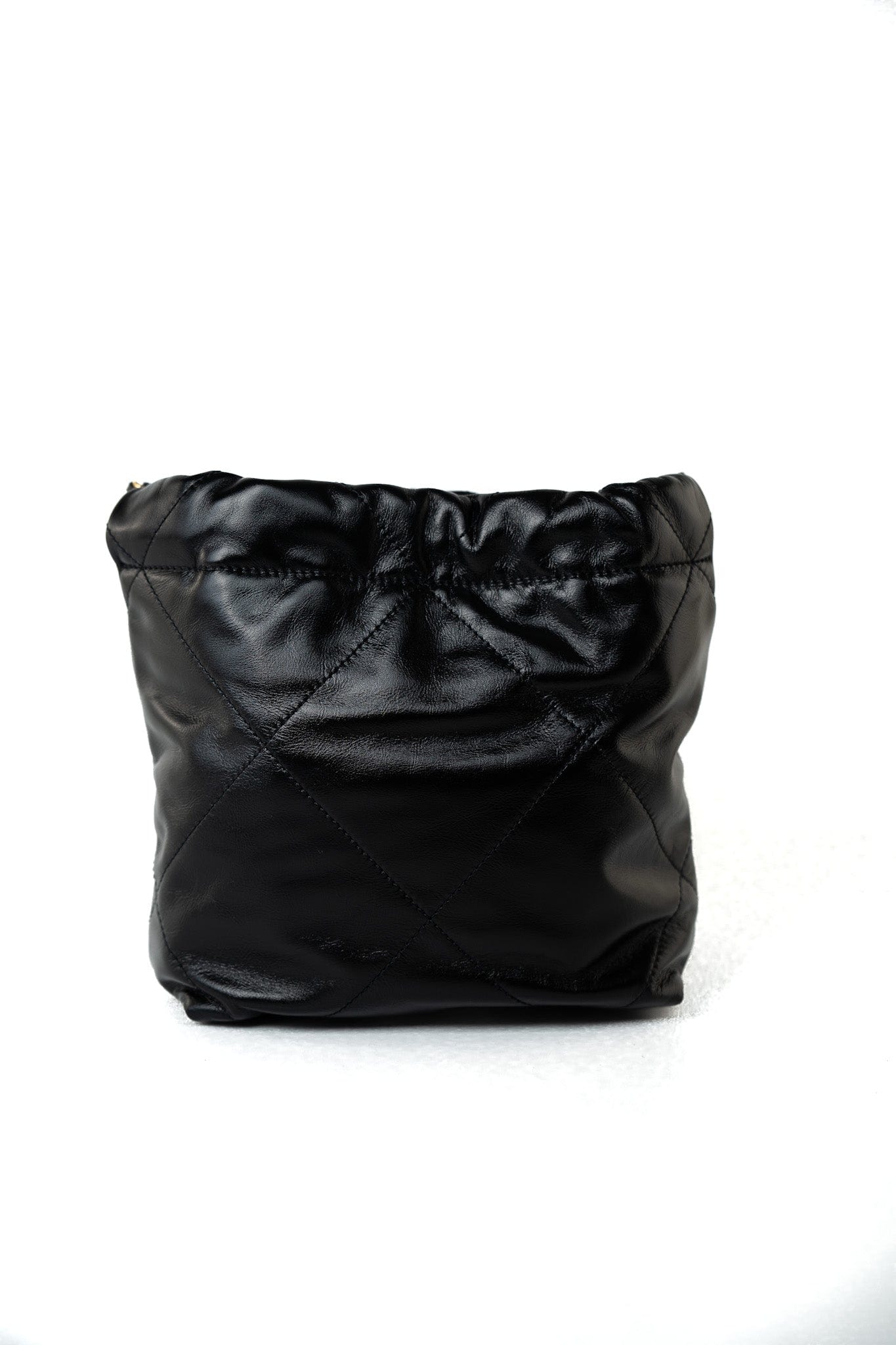 Shiny Black Calfskin Quilted Mini 22 Bag Antique Gold Hardware