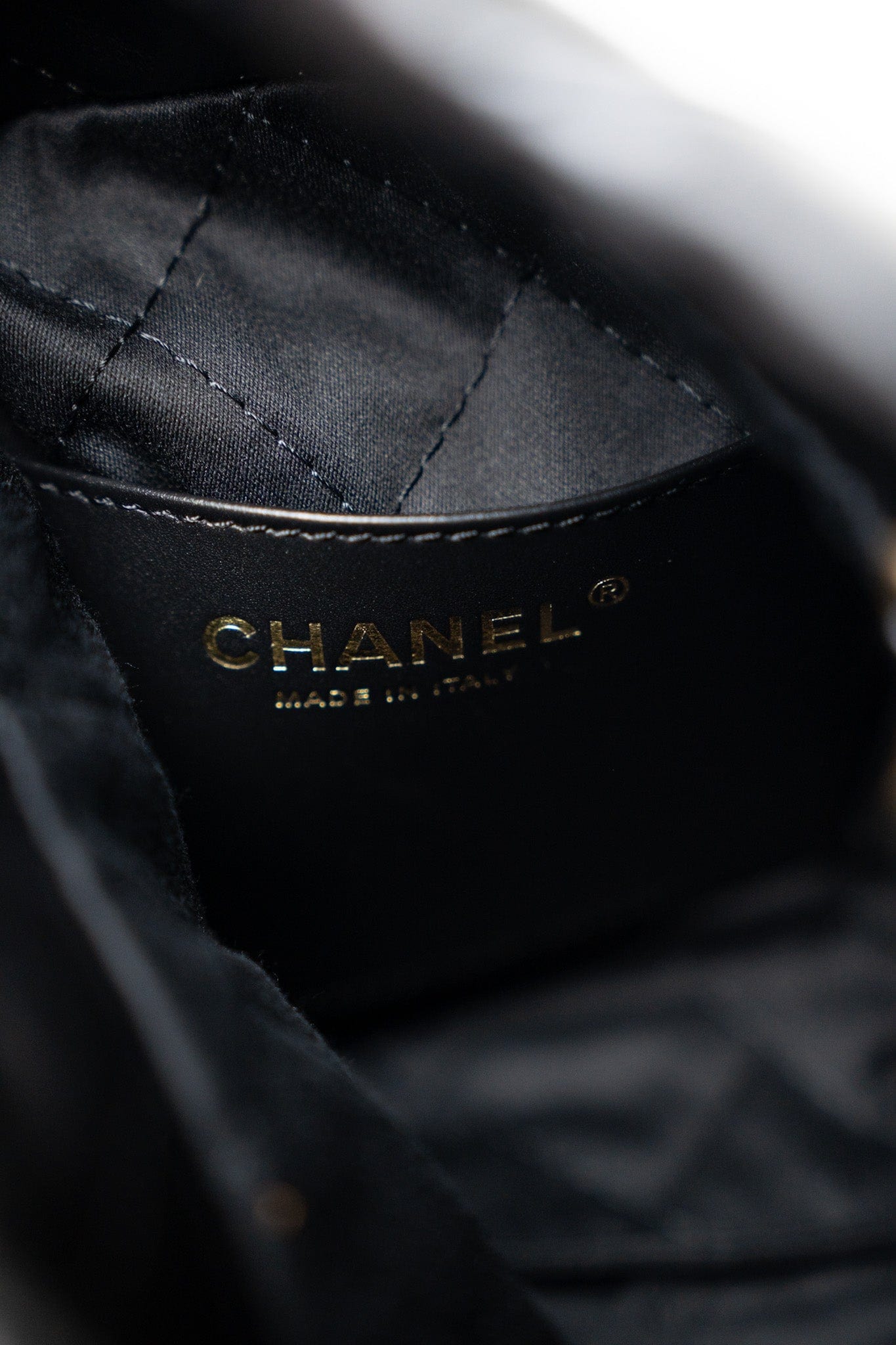 Shiny Black Calfskin Quilted Mini 22 Bag Antique Gold Hardware