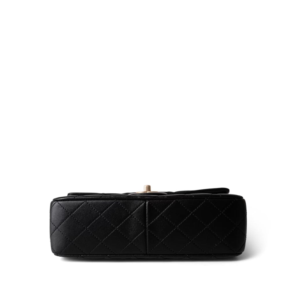 Sweet Camelia Single Flap Black Lambskin Quilted Aged Gold Hardware