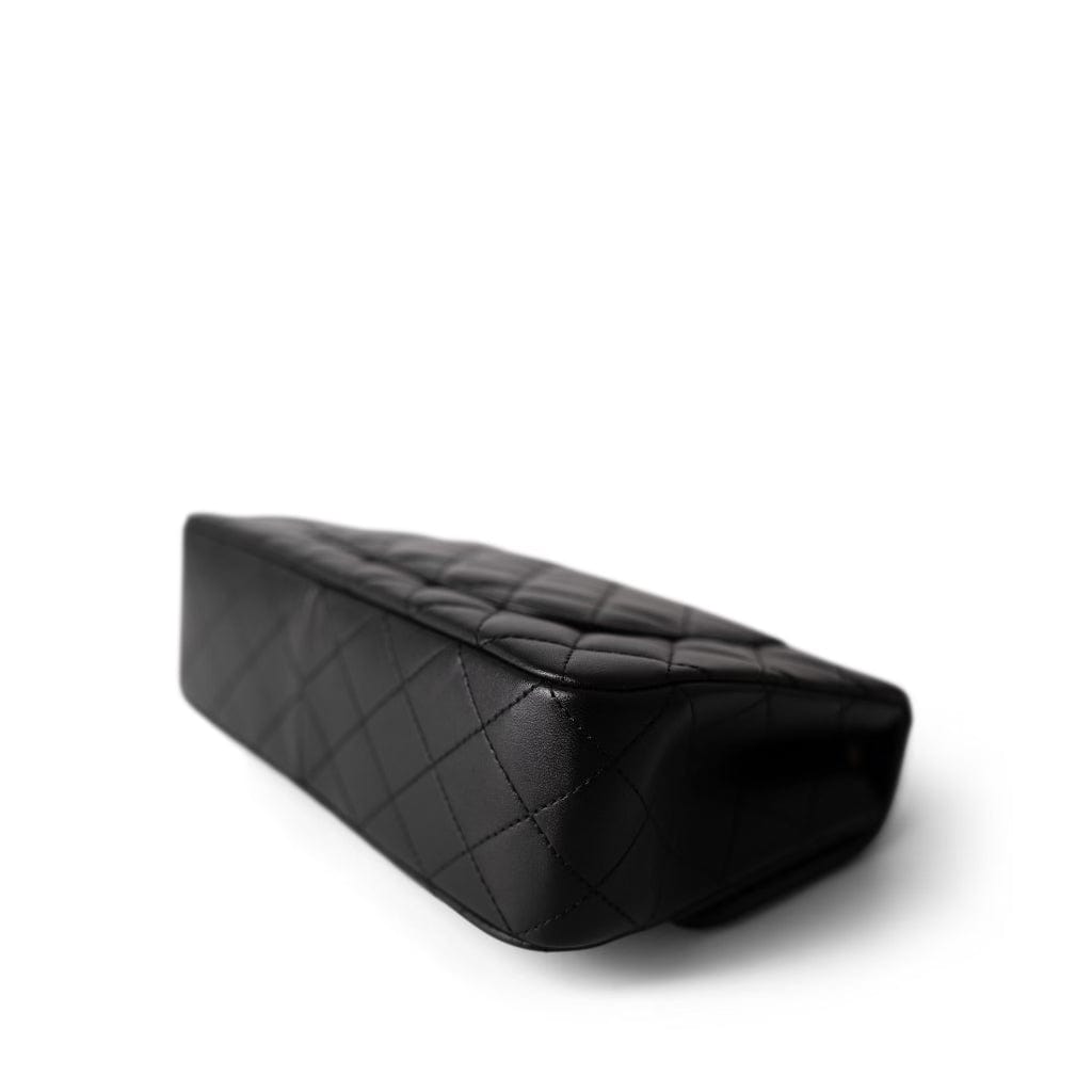 Sweet Camelia Single Flap Black Lambskin Quilted Aged Gold Hardware