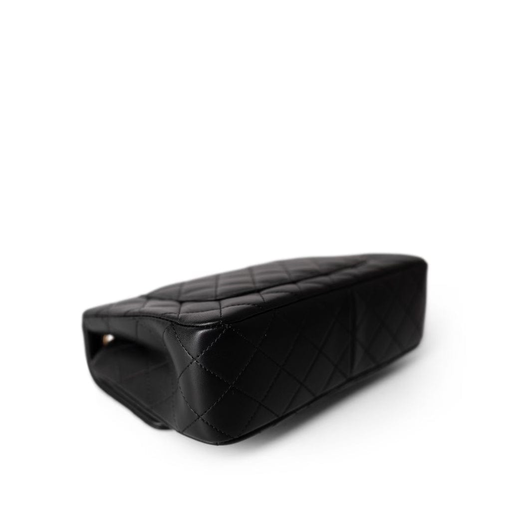 Sweet Camelia Single Flap Black Lambskin Quilted Aged Gold Hardware