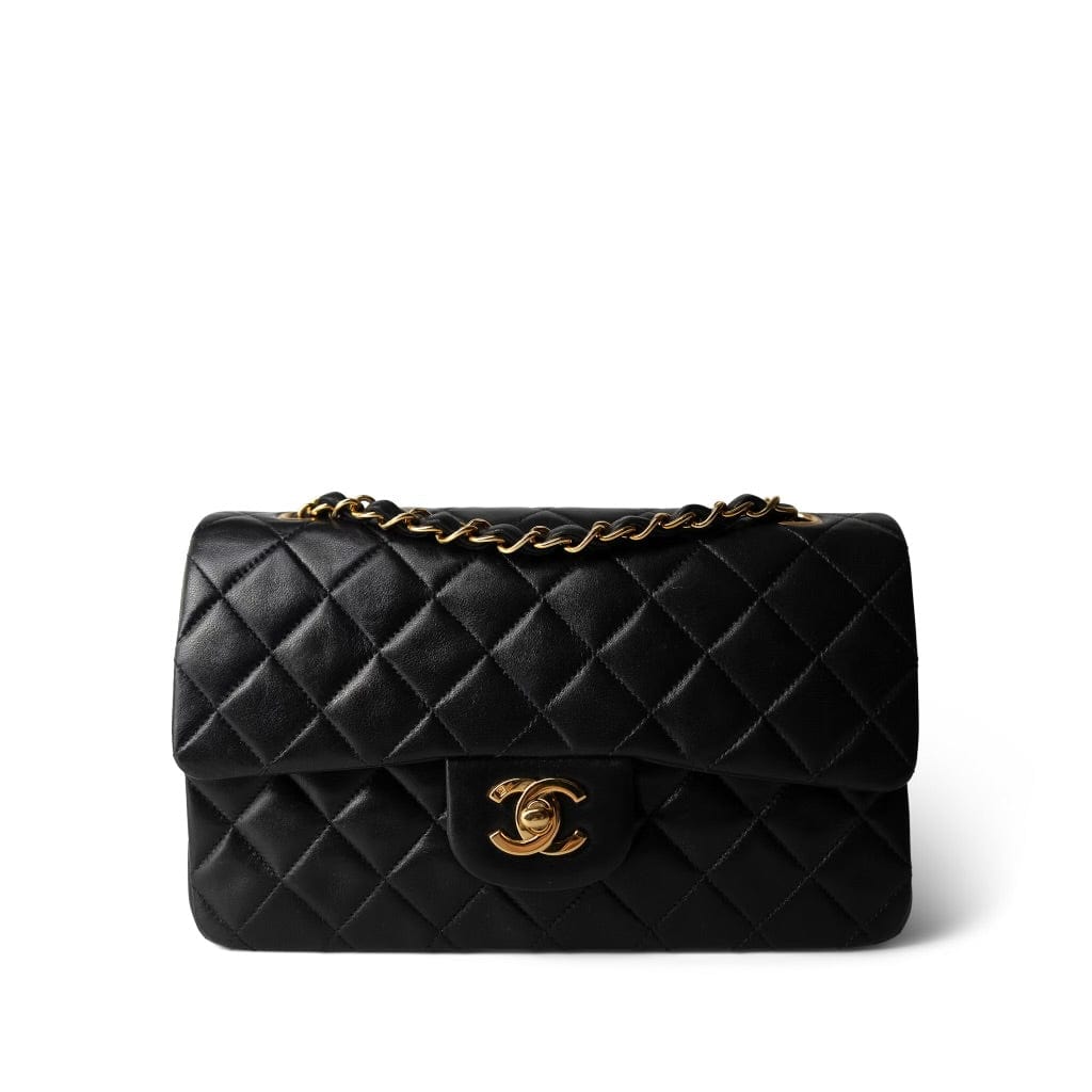 Vintage Black Lambskin Quilted Classic Flap Small Gold Hardware