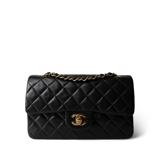 Vintage Black Lambskin Quilted Classic Flap Small Gold Hardware
