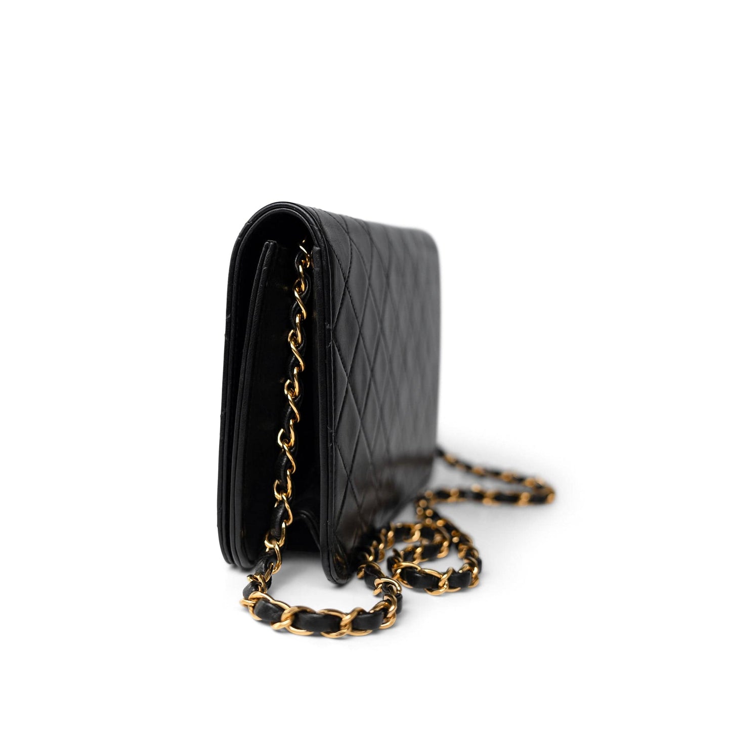 Vintage Black Lambskin Quilted Full Flap Bag Gold Hardware