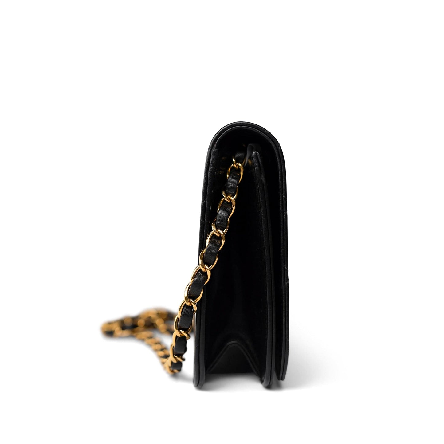 Vintage Black Lambskin Quilted Full Flap Bag Gold Hardware