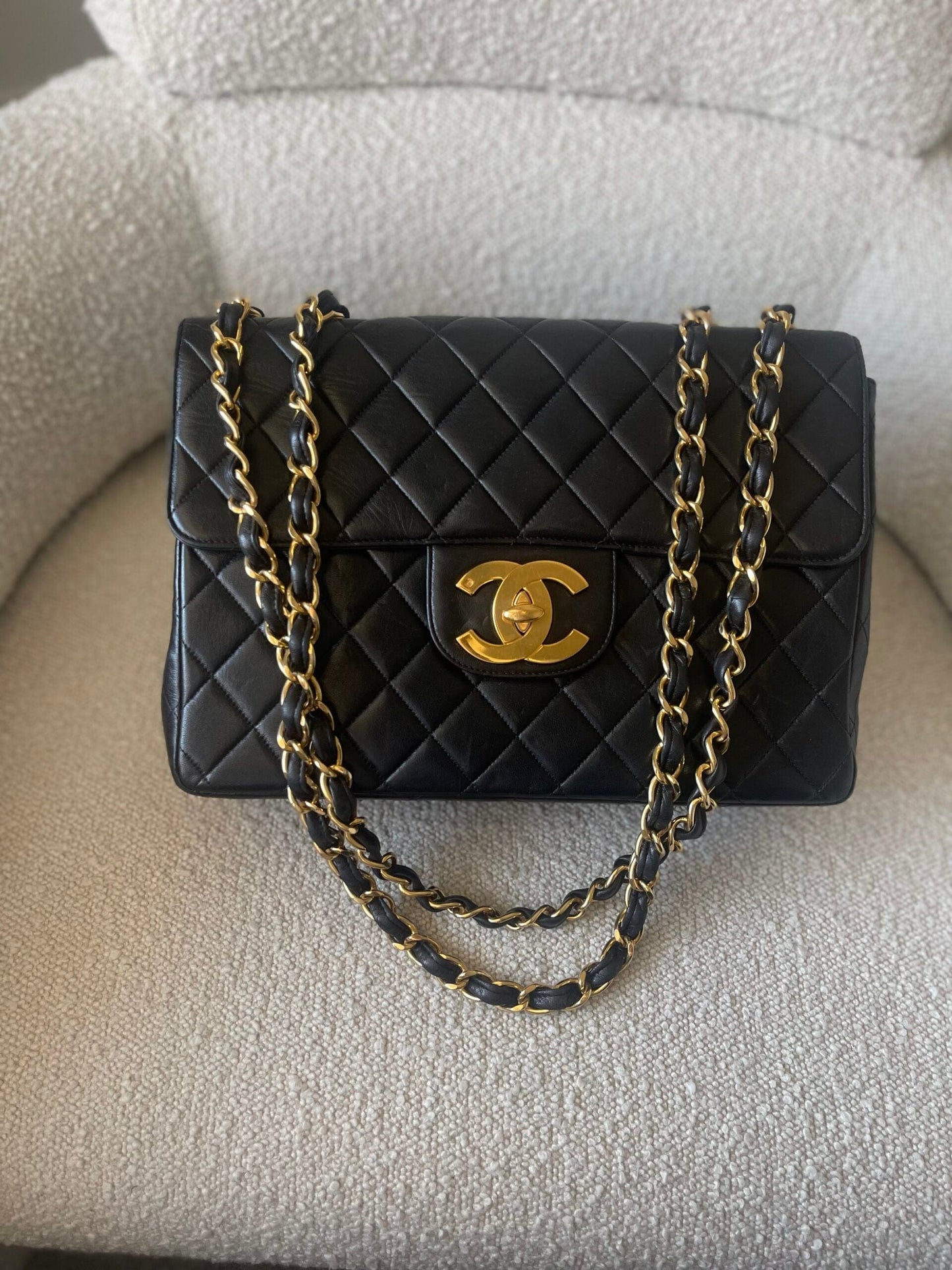 Vintage Black Lambskin Quilted Jumbo GHW