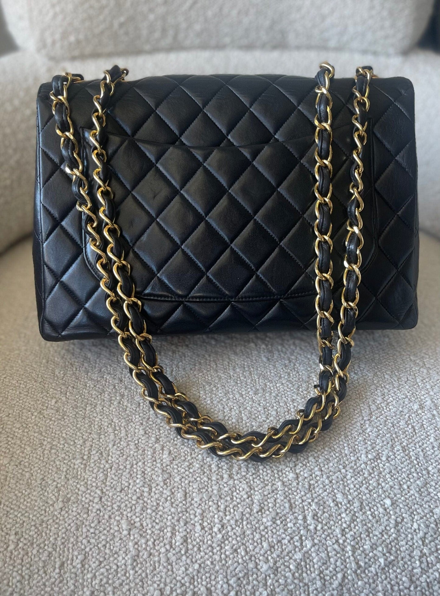 Vintage Black Lambskin Quilted Jumbo GHW