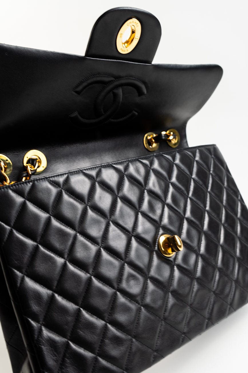 Vintage Black Lambskin Quilted Jumbo XL Single Flap GHW