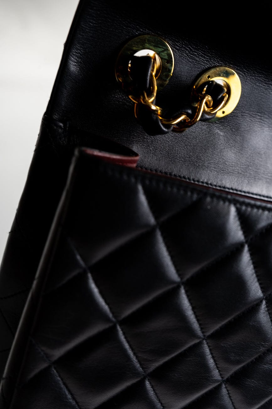 Vintage Black Lambskin Quilted Jumbo XL Single Flap GHW