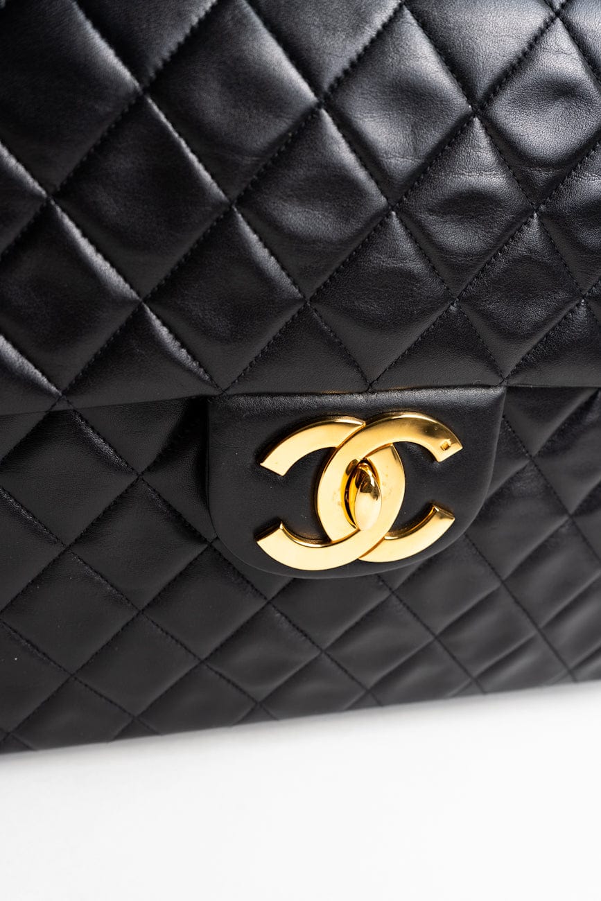 Vintage Black Lambskin Quilted Jumbo XL Single Flap GHW