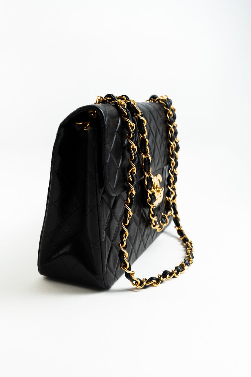 Vintage Black Lambskin Quilted Jumbo XL Single Flap GHW