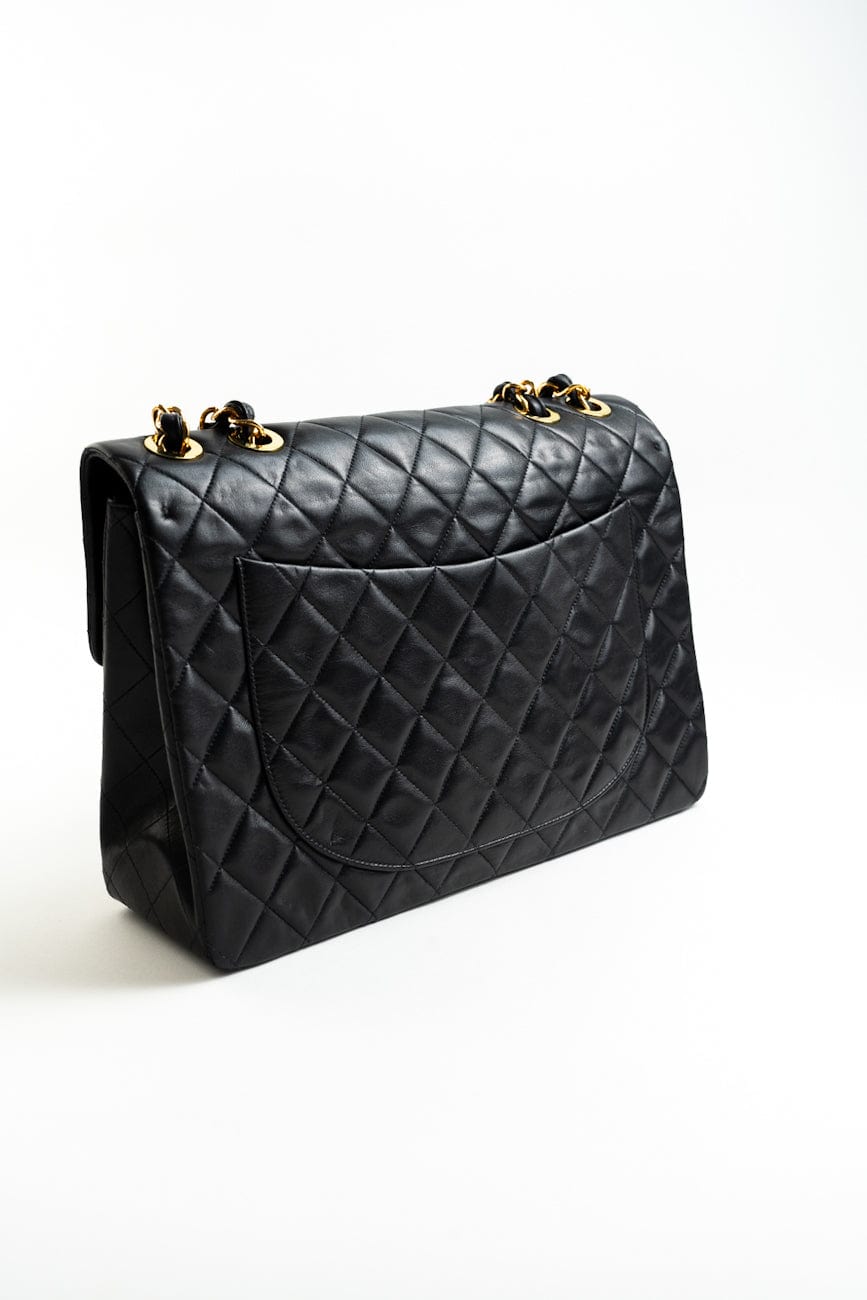 Vintage Black Lambskin Quilted Jumbo XL Single Flap GHW