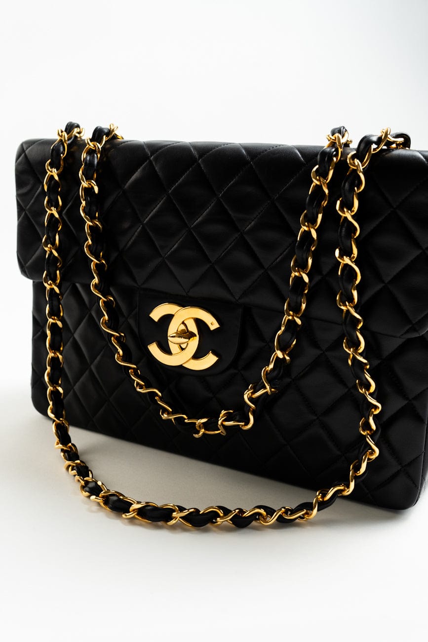 Vintage Black Lambskin Quilted Jumbo XL Single Flap GHW