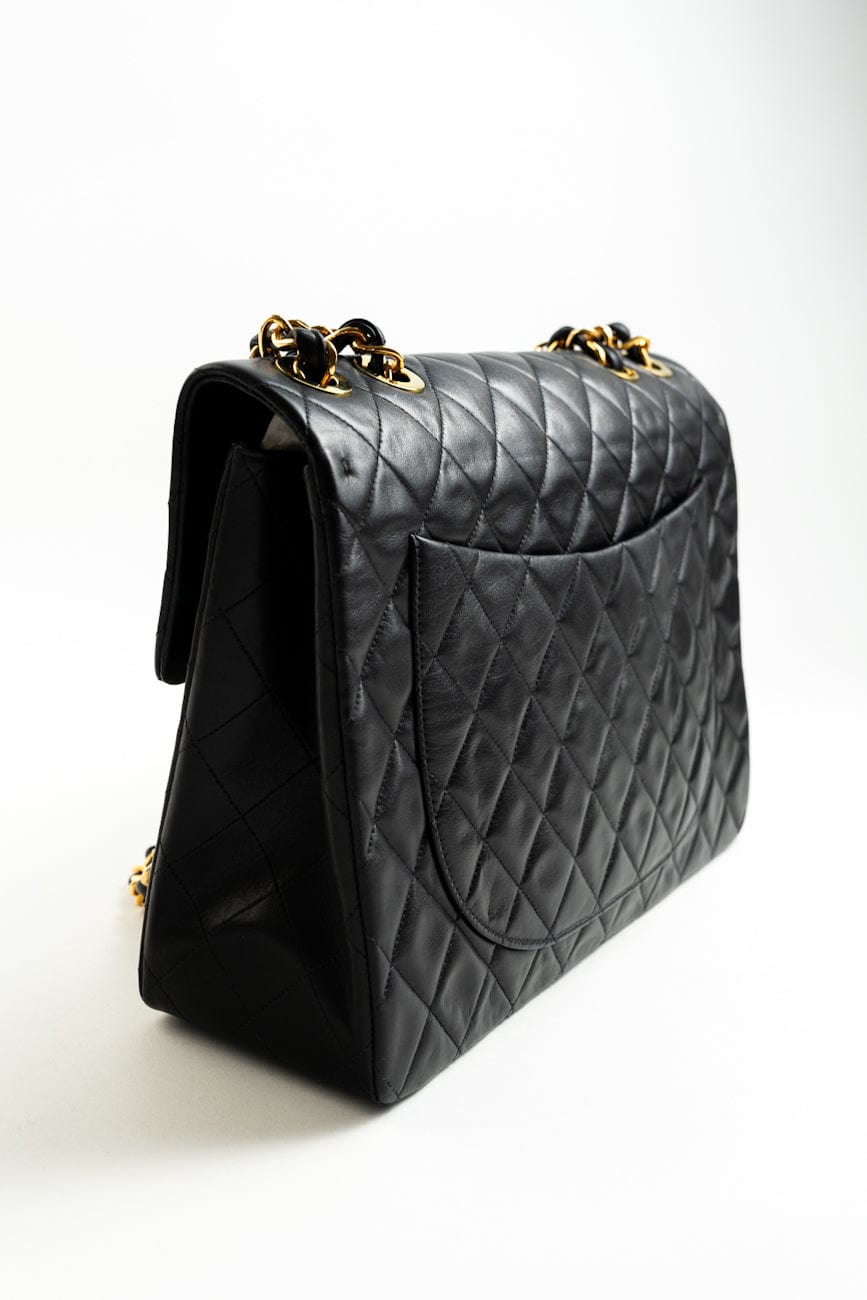 Vintage Black Lambskin Quilted Jumbo XL Single Flap GHW