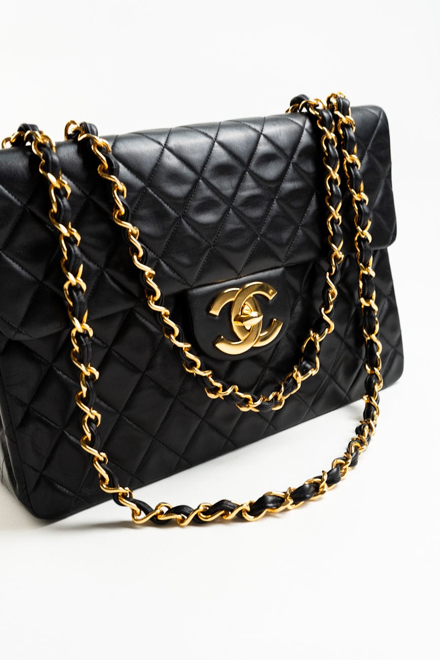 Vintage Black Lambskin Quilted Jumbo XL Single Flap GHW