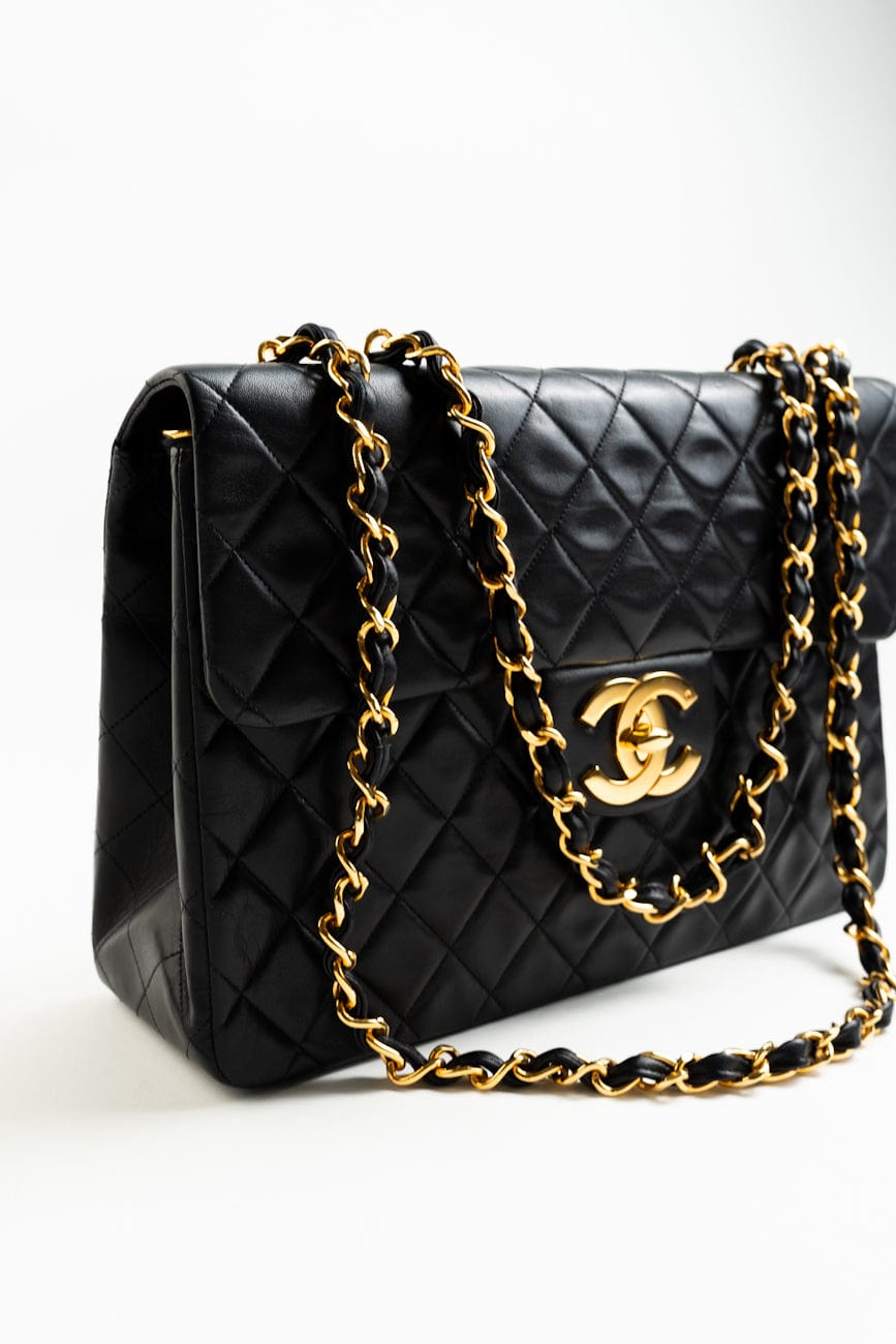 Vintage Black Lambskin Quilted Jumbo XL Single Flap GHW