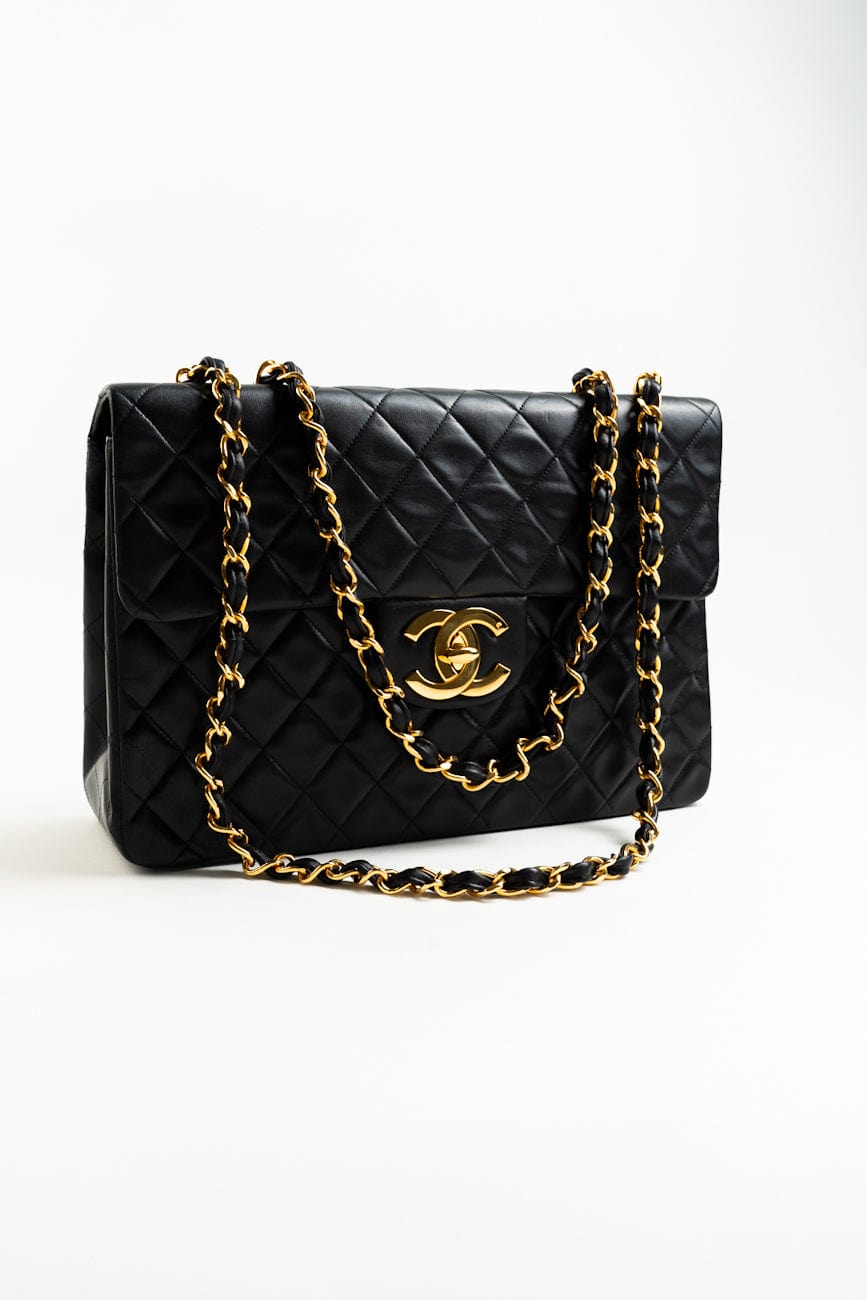 Vintage Black Lambskin Quilted Jumbo XL Single Flap GHW