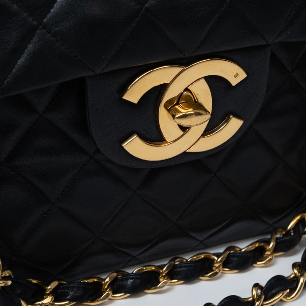 Vintage Black Lambskin Quilted Jumbo XL Single Flap