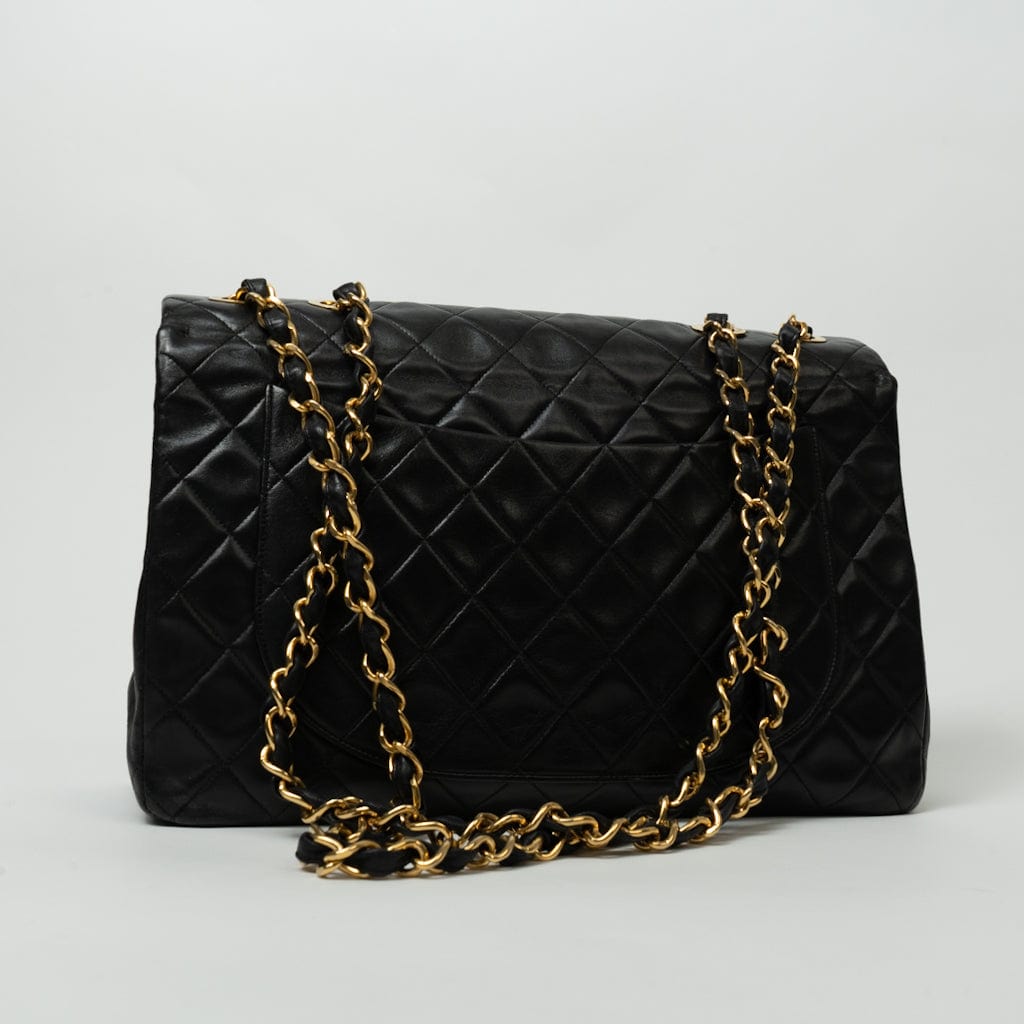 Vintage Black Lambskin Quilted Jumbo XL Single Flap