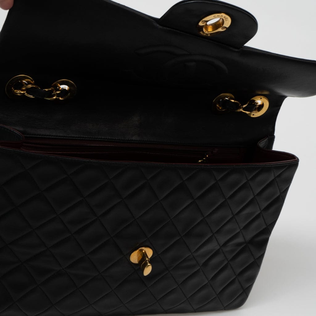 Vintage Black Lambskin Quilted Jumbo XL Single Flap