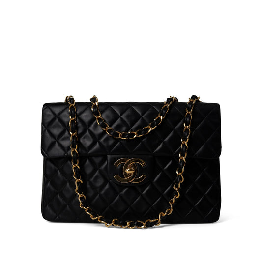 Vintage Black Lambskin Quilted Jumbo XL Single Flap