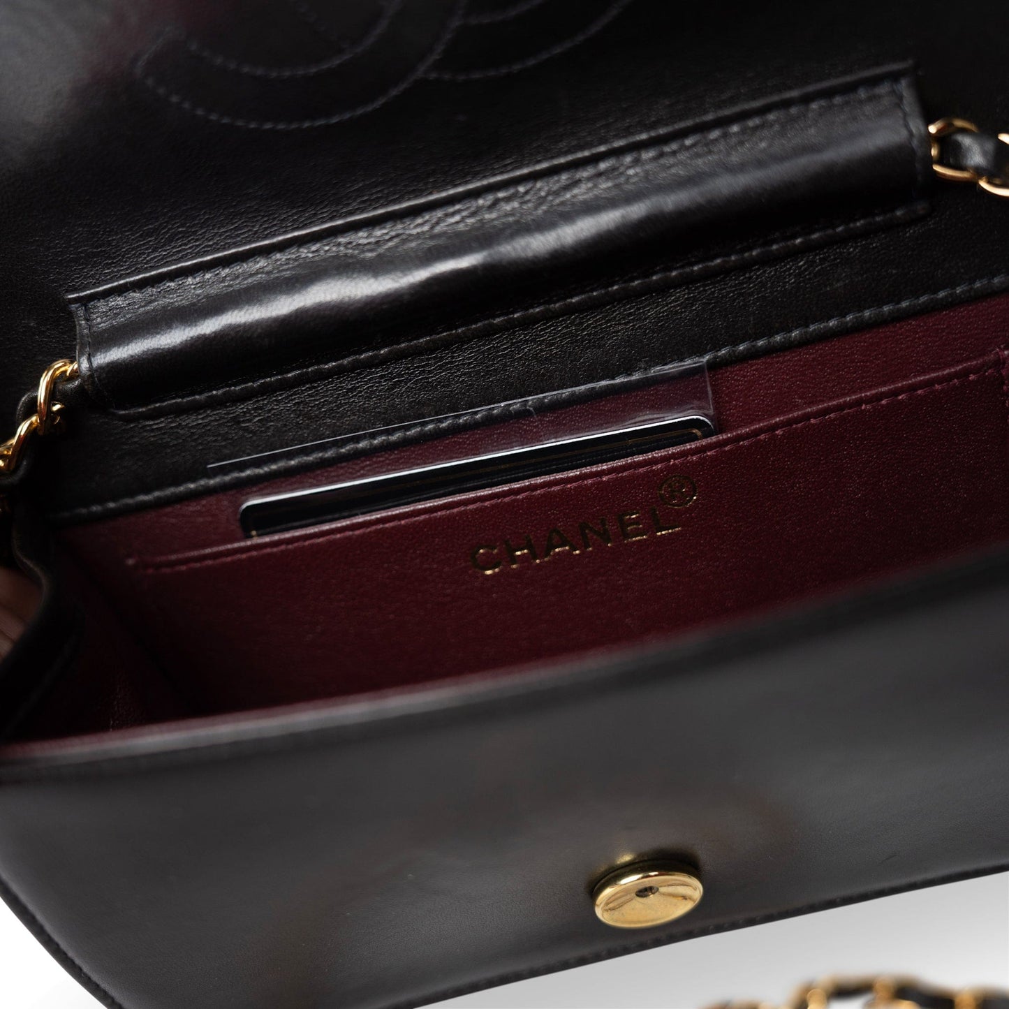 Vintage Black Lambskin Quilted Mini Full Flap Gold Hardware