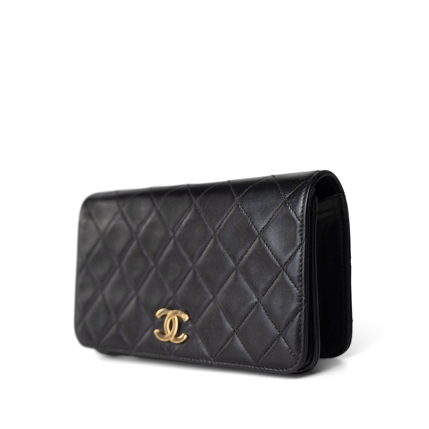 Vintage Black Lambskin Quilted Mini Full Flap Gold Hardware