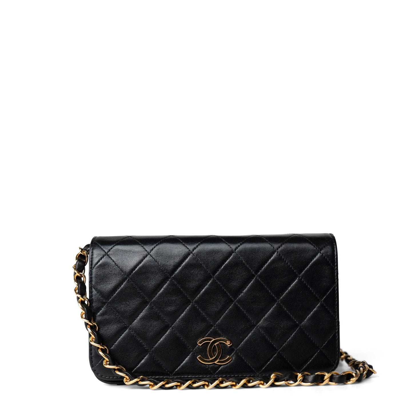 Vintage Black Lambskin Quilted Mini Full Flap Gold Hardware