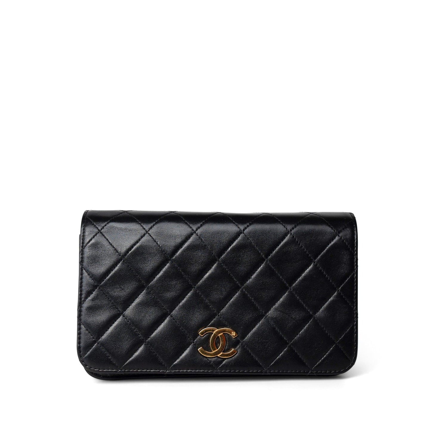 Vintage Black Lambskin Quilted Mini Full Flap Gold Hardware