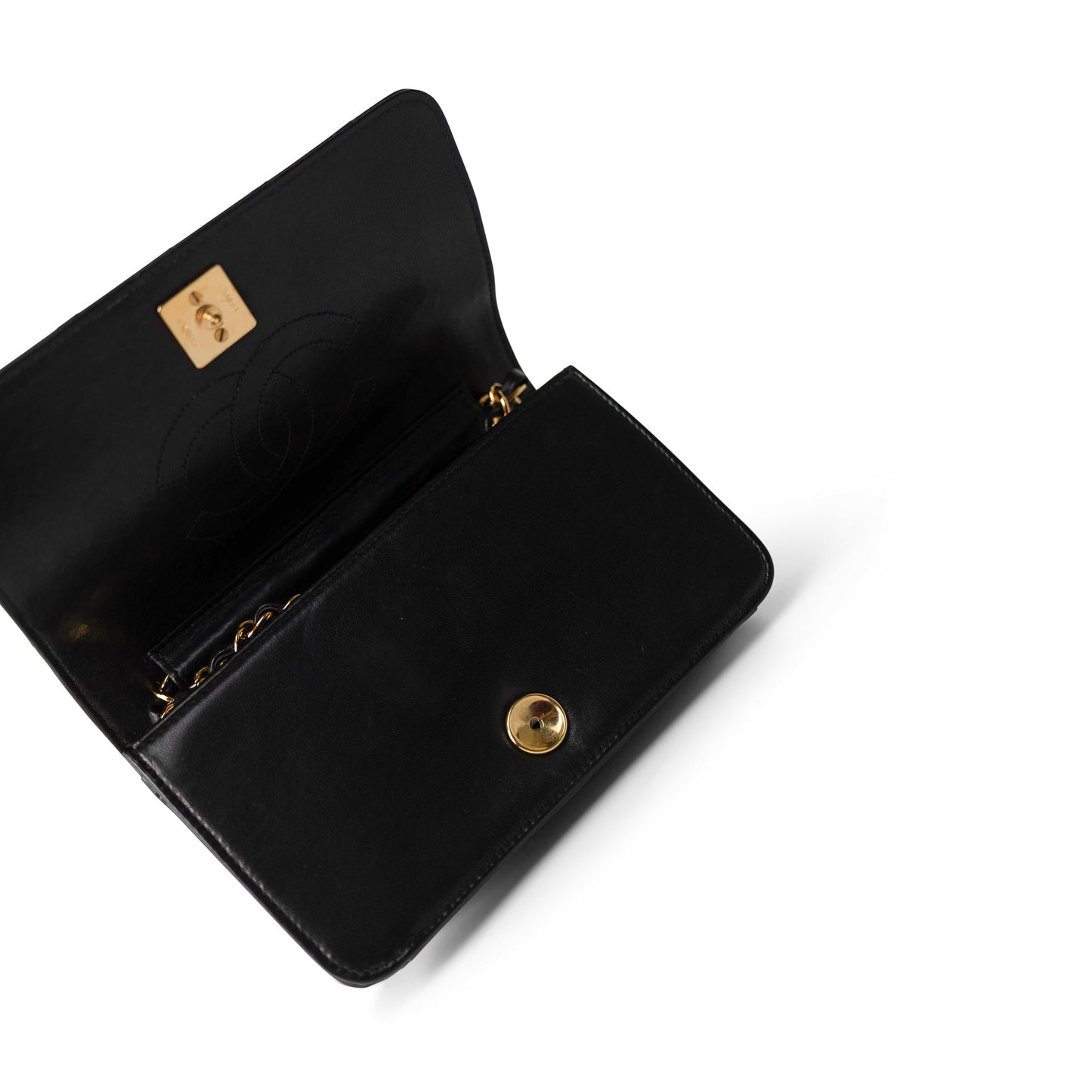 Vintage Black Lambskin Quilted Mini Full Flap Gold Hardware