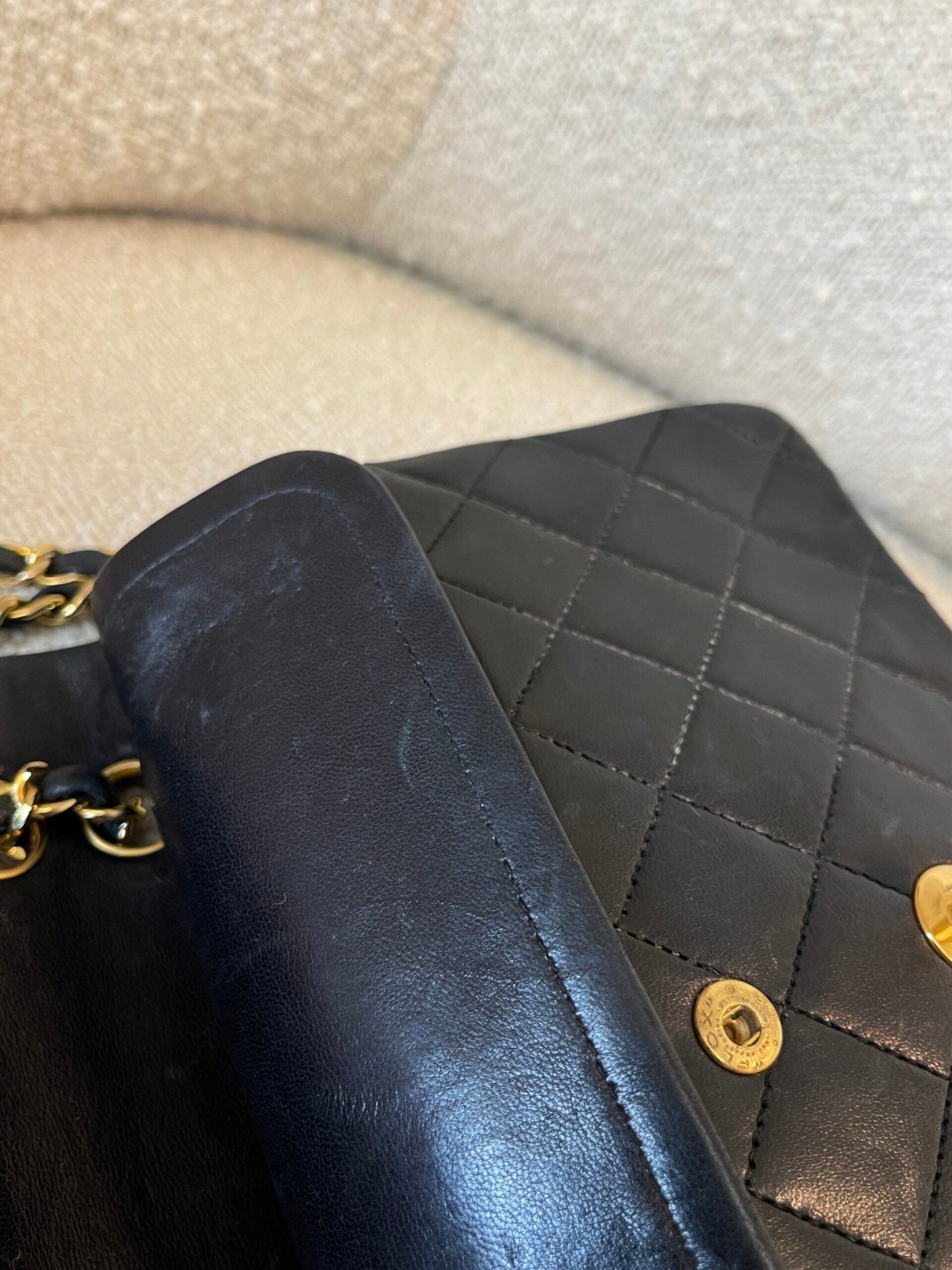 Vintage Black Lambskin Quilted Small Classic Flap GHW